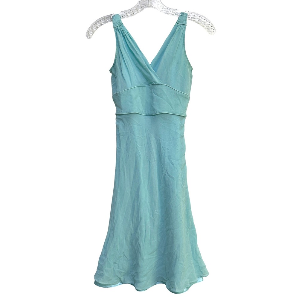 Y2K Express 100% Silk Fairycore Dress 2 Aqua Blue Empire Waist Coquette Mermaid